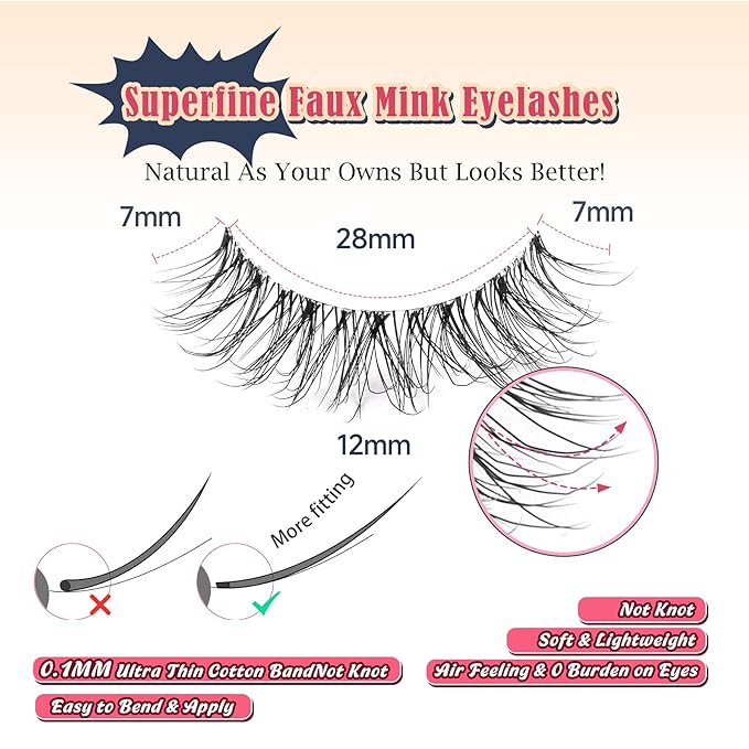 Natural Lashes False Eyelashes 12 MM Short Lashes WIspy 3D Volume Fake Eyelashes Pack C Curl Soft Eye Lash Strips with Thin Cotton Band 7 Pair False Lashes Siligli