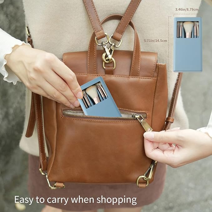 Makeup Brushes Set Beauty Mirro Rconcealer Brush Travel Essentials for Women Ntegrated with Folding Mirror And Storage Box (Blue)