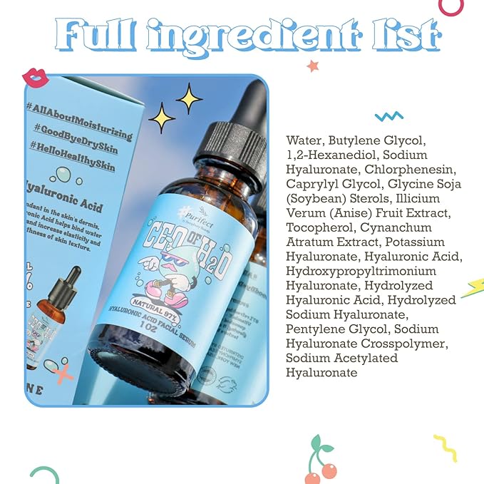 Hyaluronic Acid 100 Facial Skin Care Serum with Vitamin E - Plumping Hydrating Soothing Relieves Redness - Pairs Well with Vitamin C Serum & Moisturizer Made In USA 30ml/1fl oz (# CEO 0f H20)