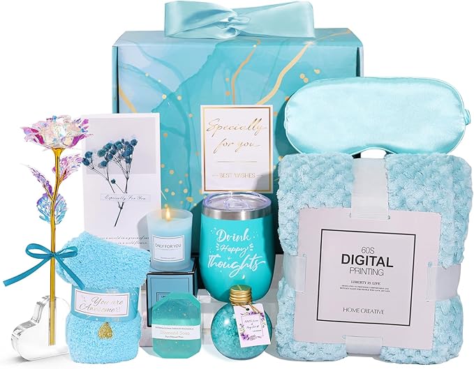 Birthday Gifts for Women Self Care Gifts Get Well Soon Gifts, Rose Relaxing Spa Gifts Basket Care Package, Luxury Flannel Blanket, Unique Mothers Day Idea Gifts for Mom Her Grandma Friend Sister Wife