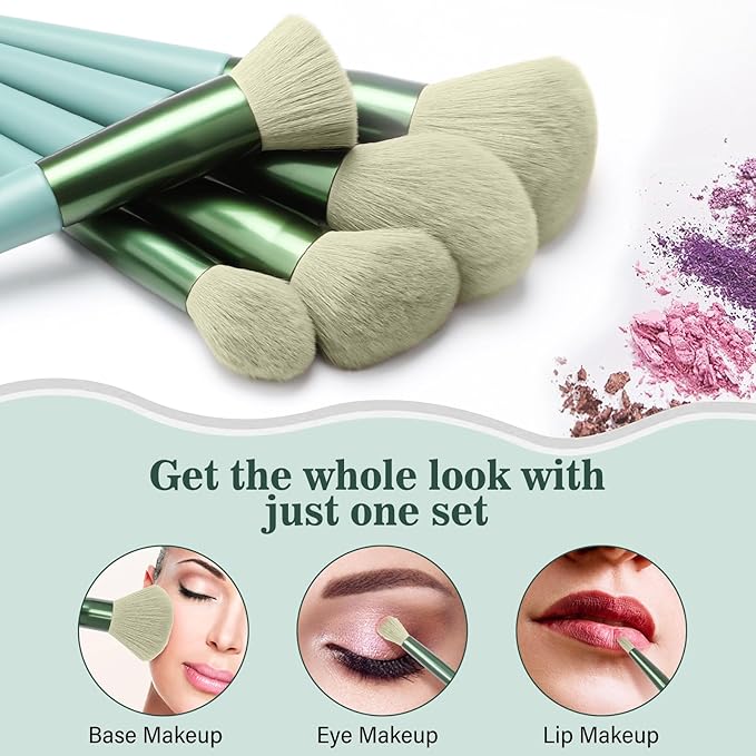 Professional Makeup Brush Set, LUXBRU 20PCs Makeup Brushes with Foundation Eyebrow Blending Concealer Blush Eyeshadow Contour Powder Brush, Make Up Brushes Kit with Travel Case & 2 Powder Puff-Green