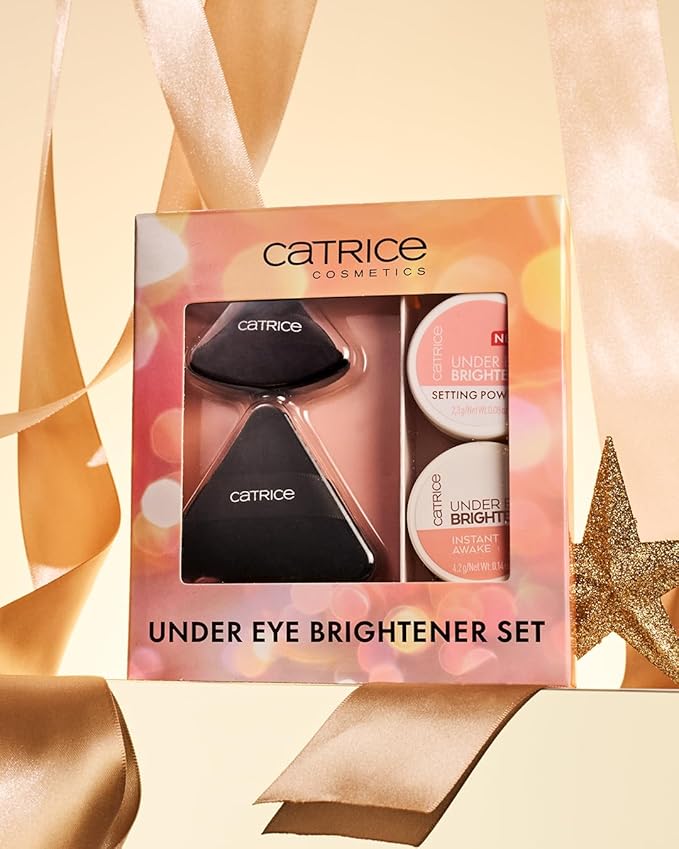 Catrice | Holiday Gift Set Under Eye Brightener & Setting Powder in 040 Dark Mocha + Magic Perfector Powder Puff Duo | Bright, Smooth & Long-Wear Finish