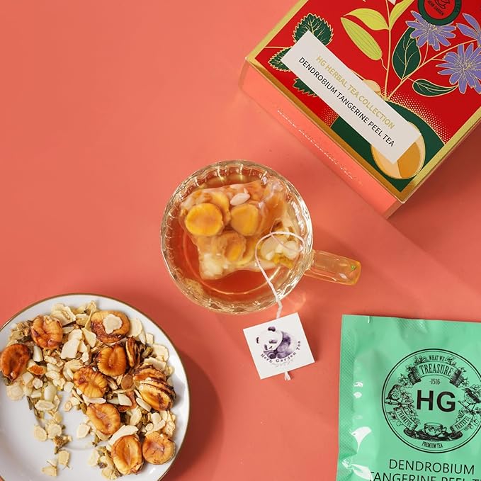 Dendrobium Tangerine Peel Herbal Tea Gift Set – Caffeine-Free Chinese Wellness Blend for Immunity & Liver Health | 20 Tea Bags + 100g Rock Sugar | Natural Ingredients | Premium Holiday Gift Box for Parents & Tea Lovers