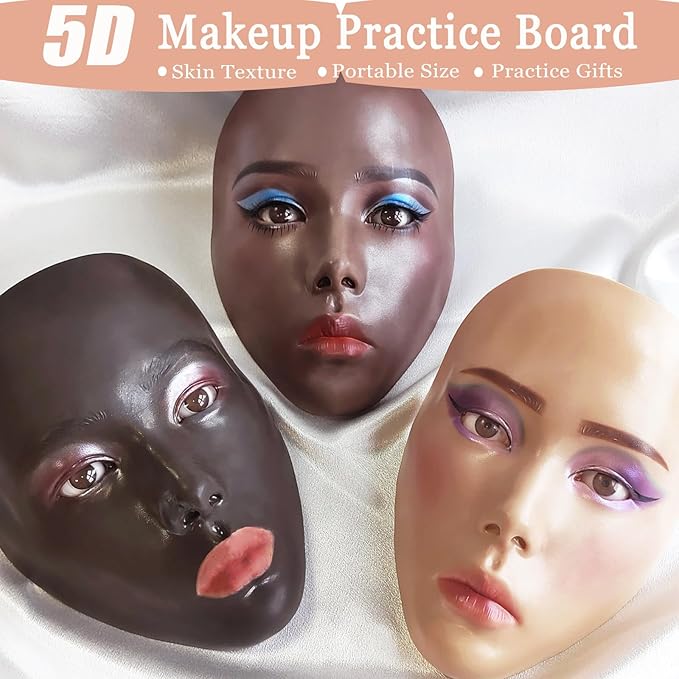 Makeup Mannequin Face - Silicone Head with Makeup Kit, Brushes & Bag for Practicing Skills or Gifts