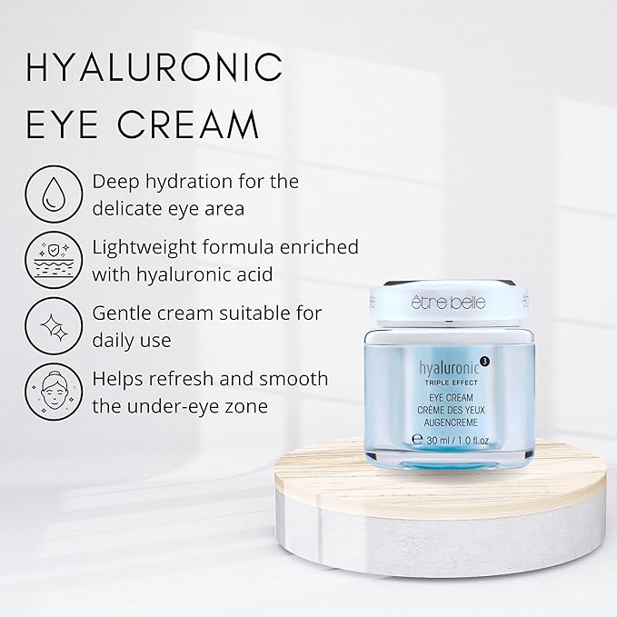 êb être belle Under Eye Cream with Hyaluronic Acid 3D, Skin Care for Women, Lightweight Hydrating Under Eye Cream, Eyeseryl & Grape Seed Oil, for All Skin Types, 30 mL