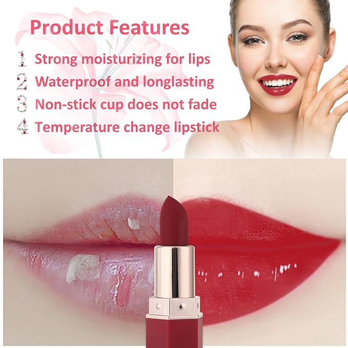 1 Pack Crystal Flower Jelly Lipstick,Magic Color Changing Lipstick,PH Clear Temperature Color Changing Lip Gloss,Lip Balm,Long Lasting Nourishing Moisturizing Lip Stick Set H04