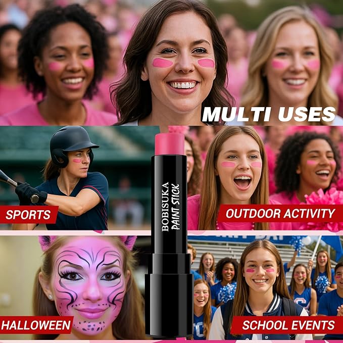 5PCS Pink Out Eye Black Stick, Under Eye Sports Face Paint for Football, Baseball, Softball – Oil Based Face Painting Kit for Halloween Makeup Costume Cosplay Parties