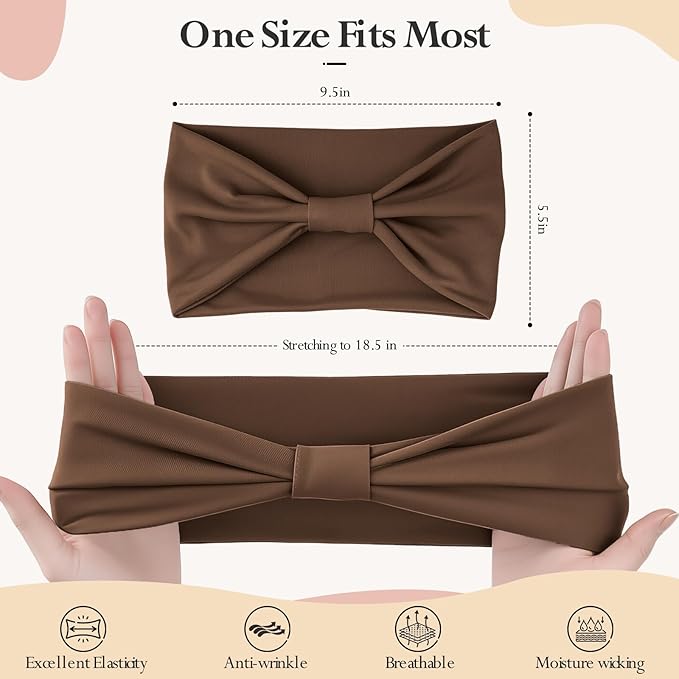 Headbands for Women, Wide Elastic Head Bands, Non-Slip Thick Hair Bands, Sports Stretchy Sweat Bands, Large Knotted Soft Headband, Gray Burgundy Green Black Coffee Navy