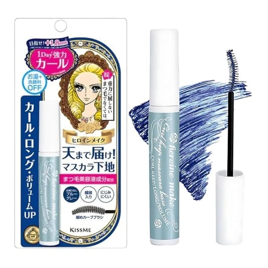 HEROINE MAKE by KISSME Lash Mascara Volume and Length, Smudge Proof & Waterproof Mascara for Women, Eye Makeup Base with Argan Oil, Japanese Organic Fiber, Voluminous Curl-Enhancer, Blue Grey, 1 EA