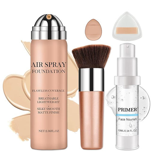 CAHIUYOA Magic Minerals Airbrush Foundation Spray Makeup Silky Full Coverage Airbrush Flawless Foundation for Mature Skin,Natural Matte Finish Moisturizing Makeup Primer - 03 Nude