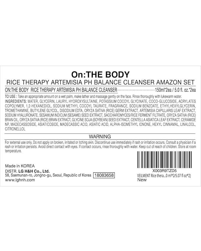 Rice Therapy Artemisia Cleanser (5.1+5.1fl oz, Pack of 2) - Gentle Moisturizing Face Wash for Sensitive Skin. Daily Hydrating Facial Foam for Clear, Radiant, Rice Cleanser Korean Skin Care