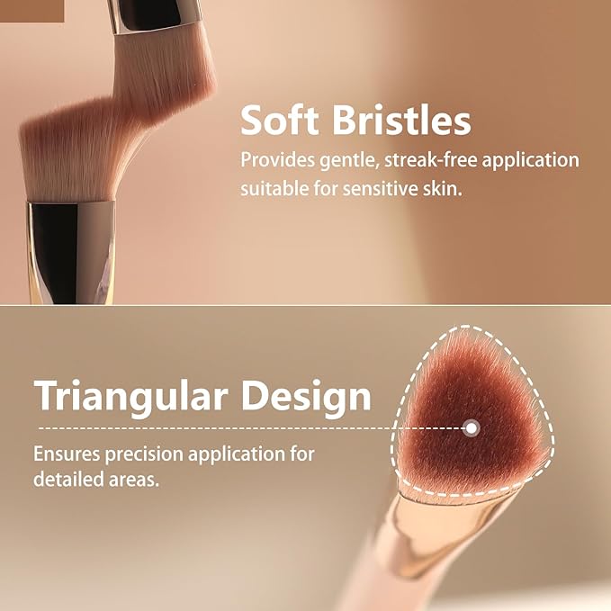 Triangle Concealer Brush, Angled Under Eye Brightening Brush for Liquid Cream Powder Small Nose Contour Foundation Makeup Brush