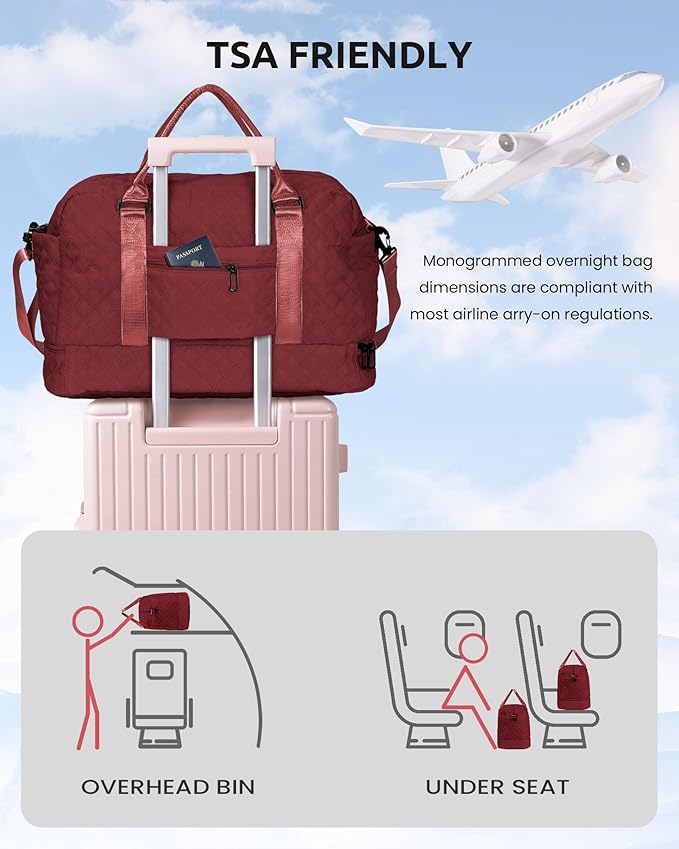 Gifts for Friends - Initial Duffle Bag - Personalized Weekender Bag With Monogram, Shoe Compartment, Travel Bag, Birthday Gift for Daughter or Sister (Letter I)