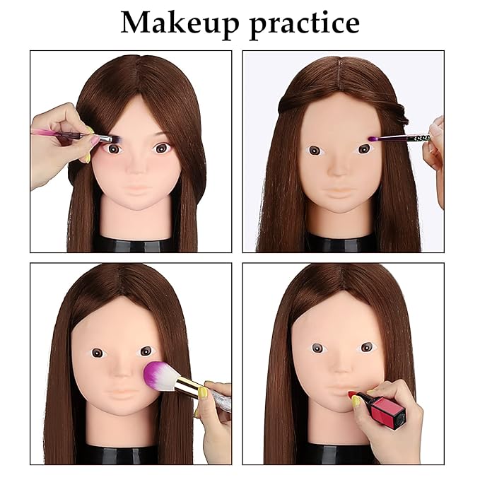 Mannequin Head Human Hair, Beauty Star Doll Head for Practice Hair Styling, 80% Real Hair Cosmetology Makeup Hairdressing Training Manicanequin Head with Clamp Stand + DIY Braiding Set