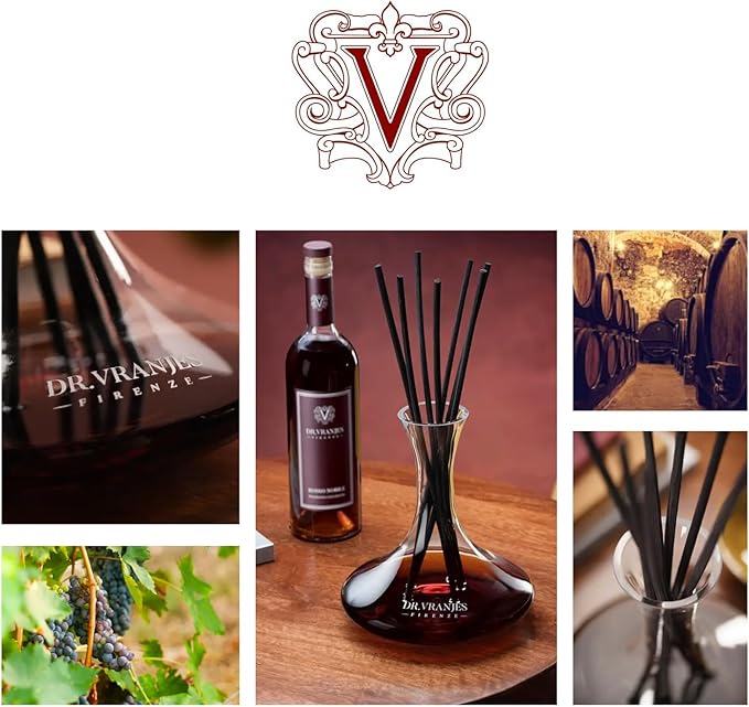 Dr. Vranjes - Rosso Nobile 750 ml Decanter & Bordeaux Bottle + Shopping Bag - Luxury Home Fragrance Set, Made in Italy, Main Scent: Fruity & Red Wine