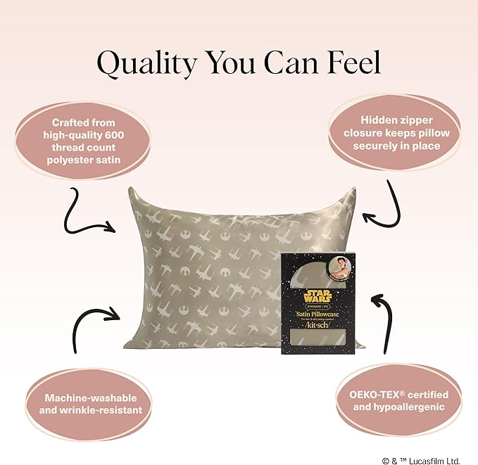 Kitsch x Star Wars Rebel Alliance Satin Pillowcase | Satin Pillowcase with Zipper, Better Than Silk Pillowcase | Frizz-Reducing Pillow Case for Hair & Skin Care, Cooling & Breathable - Standard