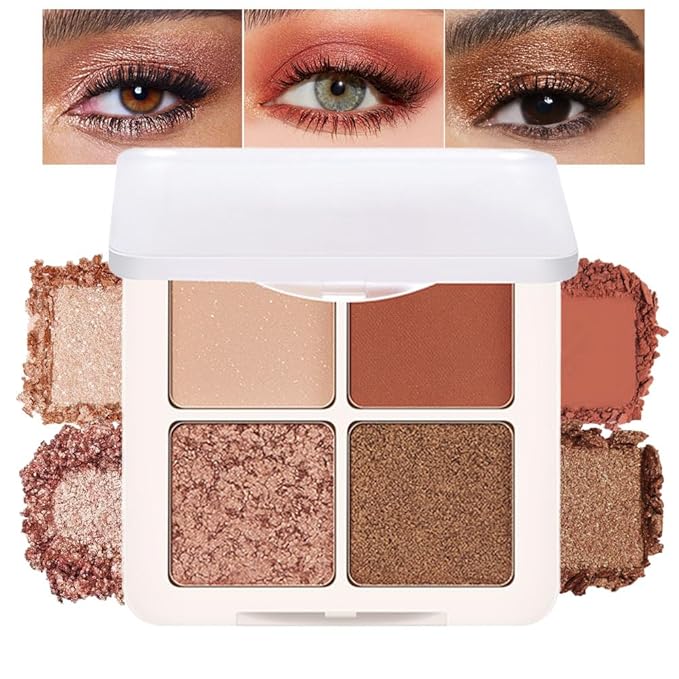 4 Colors Matte Shimmer Eyeshadow Makeup Palette,Rose Gold Champagne Nude Natural Neutral Eye Shadow Palette,Long Lasting Waterproof Naturing-Looking Women Girls Eye Shadow
