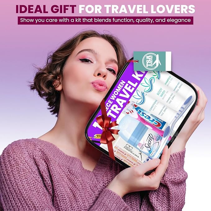 Trektote Travel Toiletry Kit For Women – (5 Pack) 12 Piece Set Of Travel Size Toiletries, TSA Compliant, Travel Essentials, Includes Shampoo And Conditioner, Body Wash, Toiletry Bag & More
