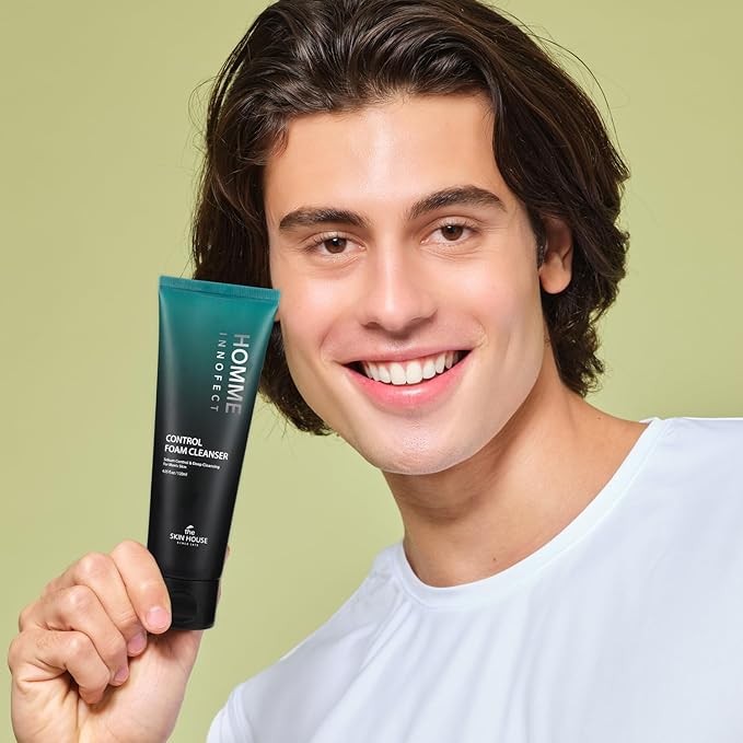 The Skin House Homme Innofect Control Foam Cleanser for Men 4.05 fl.oz l Oily Skin Cleanser l Deep Cleansing, Pore Minimizer, l Korean Skin Care, Facial Wash, 120ml