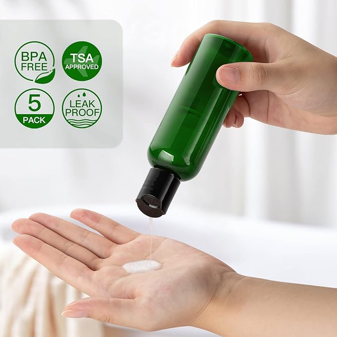 Travel Bottles for Toiletries 3.4 oz - Travel Size Containers for Shampoo Plastic - Small Empty Lotion Squeeze Bottle for Liquid TSA Approved - Leak Proof Mini Conditioner Refillable Green 100ml