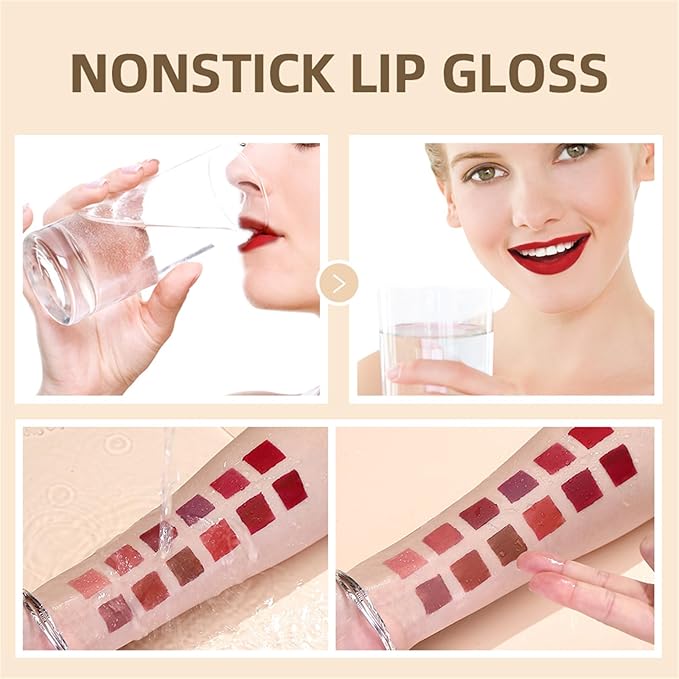 12Pcs Nude Matte Liquid Lipstick Set, Waterproof Long Lasting Non-Stick Cup Nude Brown Dark Red Lipstick 24 Hour Not Fade Matte Lipstick Professional Lip Gloss Makeup Gifts for Women (Set C)