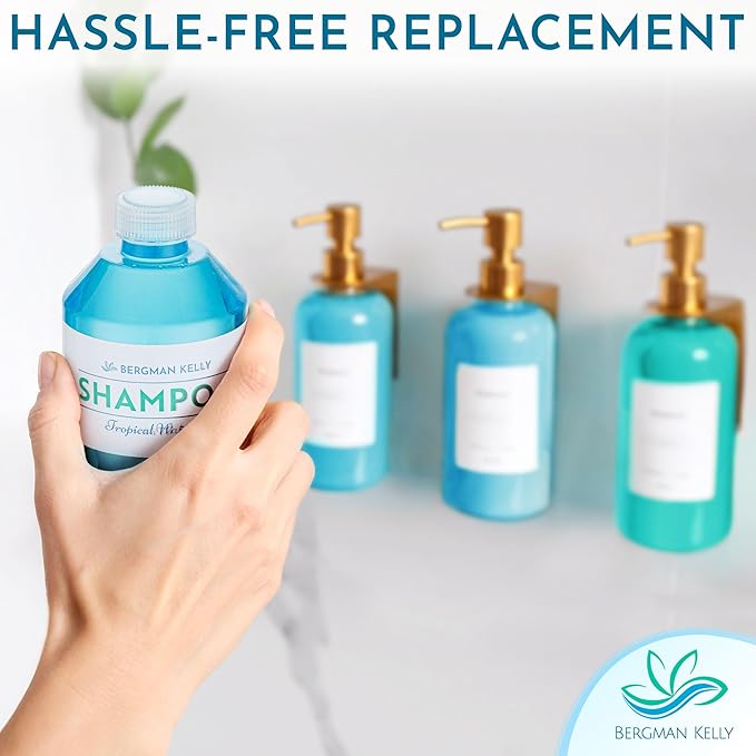 Bergman Kelly - Replacement Shampoo, Conditioner & Body Wash Refill Set - 12.6 oz, 3 Piece Set - Tropical Waterfall - for Dispensers - Delight Guests with Invigorating & Refreshing Hotel Hospitality