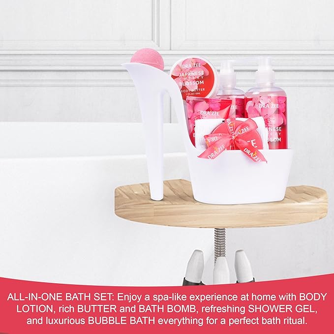 Luxury Spa Gifts for Women – 8 Pc Cherry Blossom Scented Bath and Body Set with Bubble Bath, Lotion & More – Luxury Self Care Kit for Wife, Mom, Girlfriend, Birthday Gifts for Women by Draizee