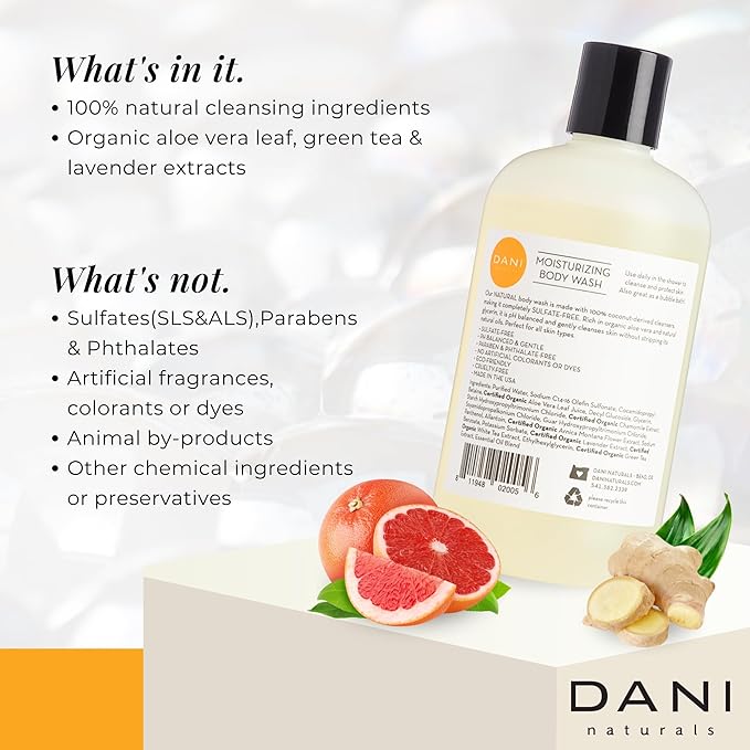 DANI Naturals Sulfate-Free Shampoo - Grapefruit Ginger – Detoxifying & Clarifying Formula for Oily, Thick & Curly Hair, 12 oz – Nourishing, Vegan, & Color-Safe