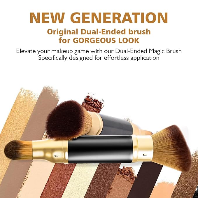 Retractable Airbrush Kabuki Brush for All Face Makeup & Foundation for Liquid, Cream and Powder Face Makeup, Dual-Ended Brush for Precision Natural Beautiful Look, With Aluminum Handle - Black