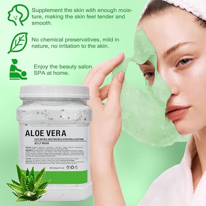 Jelly Mask for Facials Professional Natural Gel Face Masks, Hyaluronic acid Hydrating Rubber Mask Jar Face Mask SkinCare 23 Fl Oz (Aloe Vera)