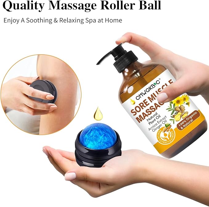 Massage Oil for Massage Therapy,Lymphatic Drainage-Ginger Oil Sore Muscle Arnica Oil &Lavender Oil Relaxing Massage Oils for Date Night,Massage Ball,Fathers Day Gift for Husband,Men, Gifts for Him Her
