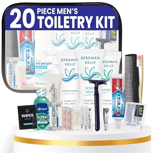 Trektote Travel Toiletry Kit for Men and Women – 20 Piece Set of Travel Size Toiletries, TSA Compliant, Includes Shampoo and Conditioner, Body Wash, Toiletry Bag & More