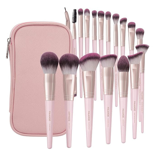 Makeup Brushes with Case, MAANGE 18 Pcs Professional Makeup Brush Set Premium Synthetic Face Kabuki Brush Kit Foundation Blush Powder Eyeshadow Brushes Set Christmas Gift (Pinkgold)