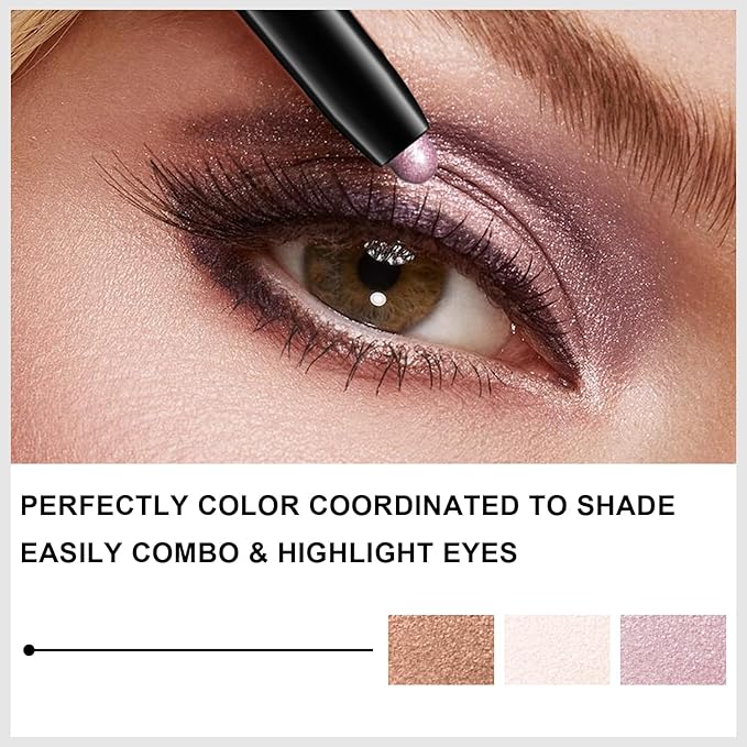 3PCS Eyeshadow Stick, Shimmer and Matte Cream Eye Shadow Brightener Sticks Eyeliner Pencil Crayon, Waterproof Long Lasting Eye Highlighter Stick Makeup (01+06+08)