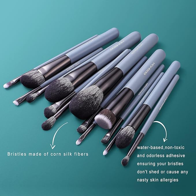 Makeup Brush Set, EIGSHOW Professional Makeup Brushes Foundation Powder Concealers Eye Shadows 15 Piece for Eye Face Liquid Cream Cosmetics Kit (GREY)