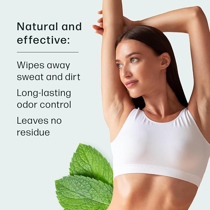 50 Individually Wrapped Armpit Wipes, Deodorant Wipes, A Fresh Start When You’re On the Go, Aluminum, Paraben, and Sulfate Free, Mint Scent