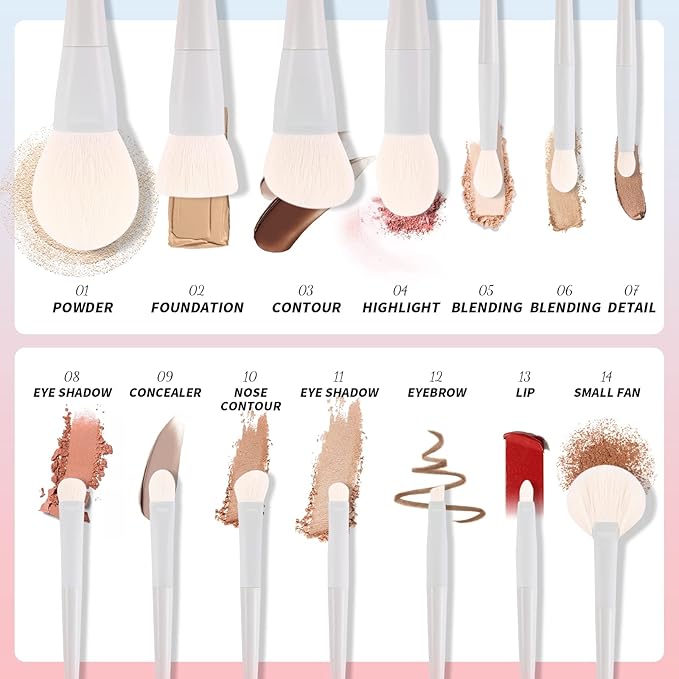Docolor 14Pcs Makeup Brushes Premium Synthetic Makeup Brush Set Includes 9pcs Eye Brushes,5pcs Synthetic Face Brushes Perfect for Foundation,Blush,Bronzer,Contour,Eyeshadow & Powder-Small Waist Series