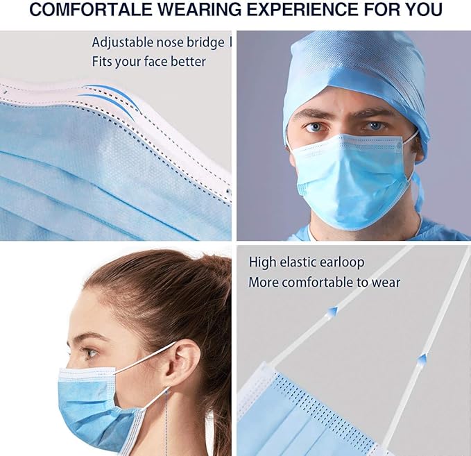100 Pack Medical Disposable Face Masks for Protection, 3 Layers Safety Face Masks For Adults Daily Use