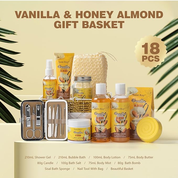 Spa gift baskets for women, Perfumes gifts for women 25 pcs for Women & Men Bath and Body Shower Bath Kit, Vanilla & Honey Almond birthday gifts bath gift Spa Kit, Mother's Day Gifts for Mom