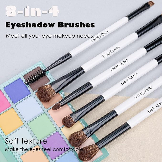 Portable Makeup Brush Set 8pcs Dual Kabuki Powder Concealers Eye shadows Blush Eyeliner Eyebrow Contour Eye blending Brushes (8 IN 16 brush set with waterproof bag)