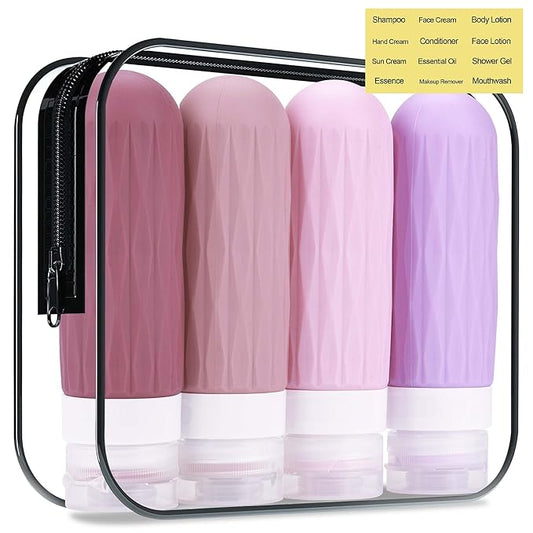 Travel Bottles for Toiletries, Travel Size Toiletries, TSA Approved 3oz Size Toiletry Containers, Leakproof & Refillable Silicone Bottles for Shampoo Conditioner(Purple)
