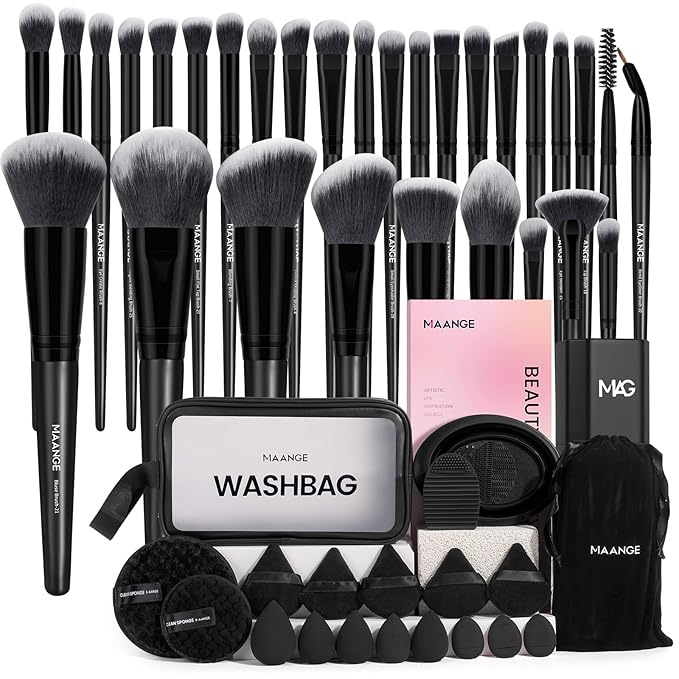 MAANGE Makeup Brush Set 51 PCS Professional Makeup Brushes for Foundation Powder Concealers Eye shadows Blending Blush Travel Make up Brush Kit (Black)