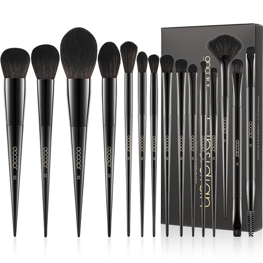 Docolor Makeup Brushes 15Pcs Obsidian Makeup Brush Set Premium Synthetic Powder Kabuki Foundation Contour Blush Concealer Eye Shadow Blending Eyeliner Crease Eyebrow Make Up Brush Kit