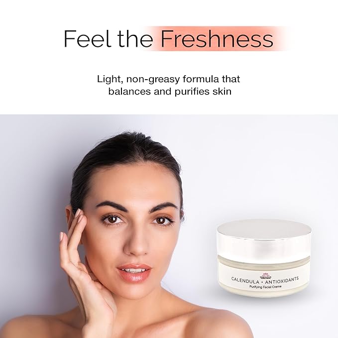 Calendula + Antioxidants Facial Crème – Natural Moisturizer with Vitamin C, Blueberry, Cranberry & Neem – Lightweight, Non-Comedogenic, Vegan – 2 oz