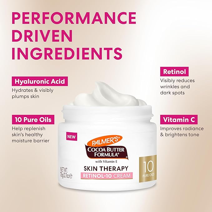 Palmer's Cocoa Butter Formula Face Cream, Skin Therapy Retinol-10 Moisturizer, 2.7 Oz, Vitamin E & Hyaluronic Acid, Helps Reduce Fine Lines & Uneven Skin Tone, 48Hr Moisture, Dermatologist Approved