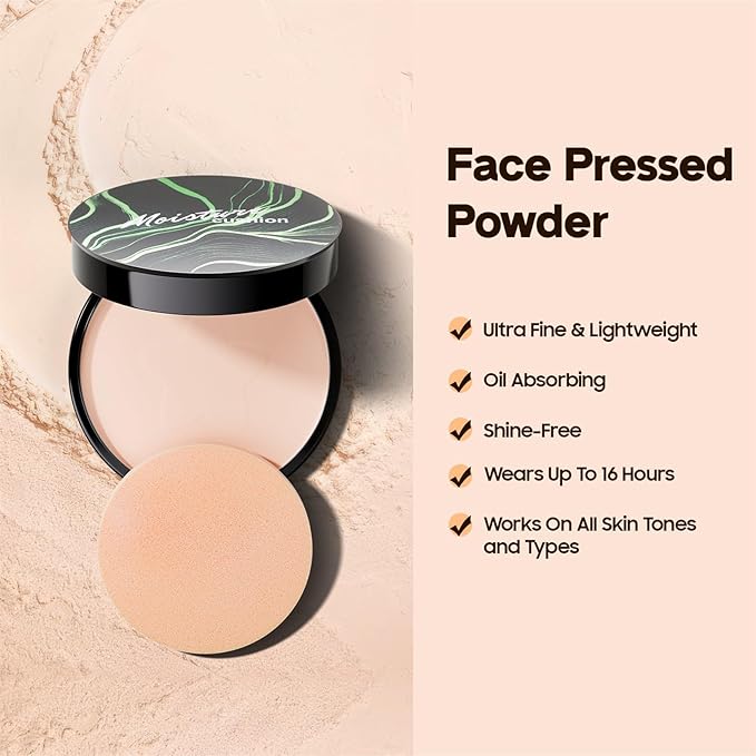 OETUIOW Mushroom Head Air Cushion CC Cream with Setting Powder Makeup Set, Controls Shine & Smooths Complexion, Blurs Fine Lines & Imperfections, Even Skin Tone for All Skin Types (Natural Color)