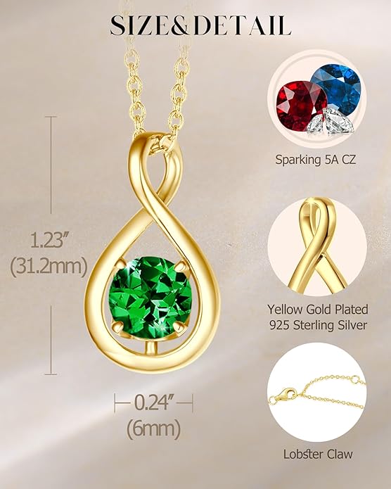 FANCIME Birthstone Necklaces for Women Fine Jewelry Sterling Silver Dainty Infinity Pendant Anniversary Birthday Christmas Gifts for Her Wife Mom Lady Daughter, Chain 16"+2" Extend