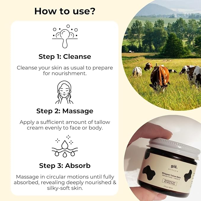 Gle Skincare Beef Tallow Face & Body Moisturizer with Manuka Honey – 100% Natural Hydrating Cream for Dry, Sensitive & Mature Skin – Grass-Fed Tallow Balm for Deep Nourishment & Skin Repair