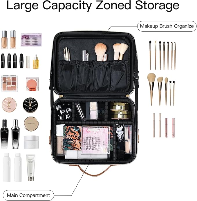 Makeup Case with LED Light Mirror,12 Inch Professional Portable Travel Cosmetic Organizer Bag with Adjustable Dividers, USB Charging, Large Capacity, Ideal for Travel, Gift for Women Girls