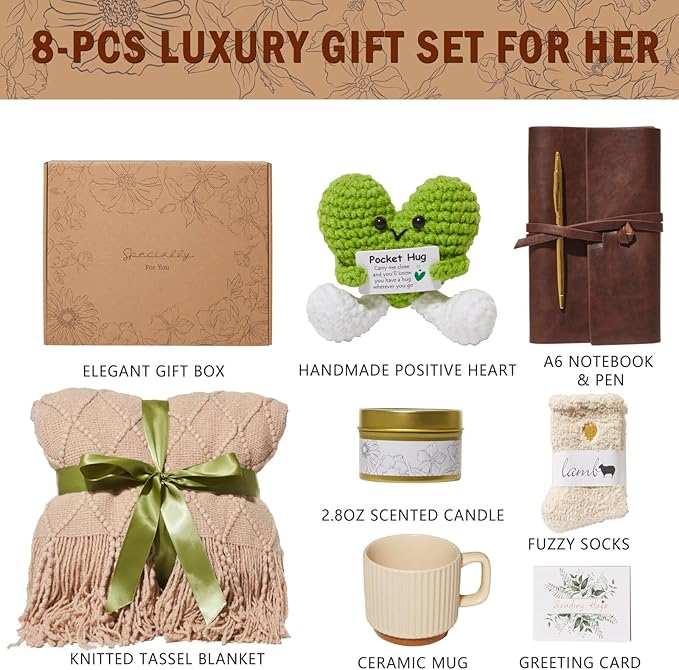 Self Care Gifts for Women, Get Well Gifts Sympathy Baskets Care Package, Birthday Gift for Women, After Surgery Feel Better Inspirational Thinking of You Gift Set for Mom Her Sister Best Friend Wife